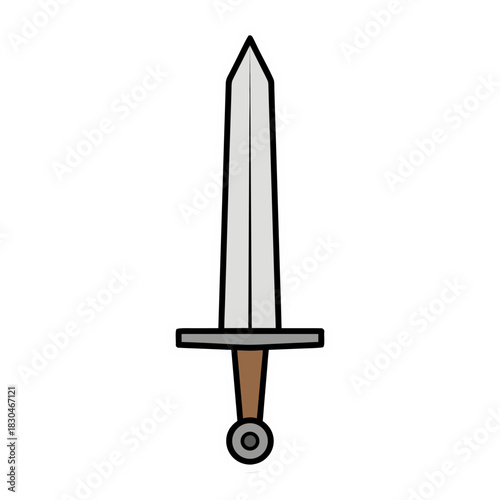 A Simple Illustration of a Medieval Sword with a Brown Hilt and Silver Blade on a Black Background
