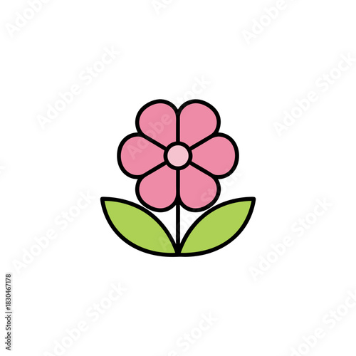 Wallpaper Mural A Stylized Pink Flower with Green Leaves on a Black Background Simple Outline Cute Graphic Icon Torontodigital.ca
