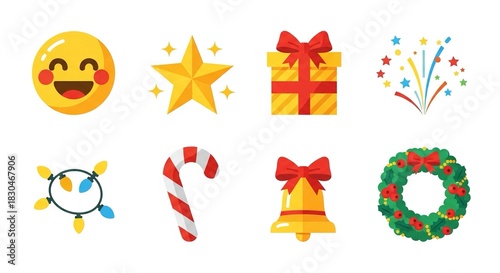 Spread festive cheer with these bright holiday icons, perfect for adding a touch of joy to your Christmas designs and seasonal promotions this winter