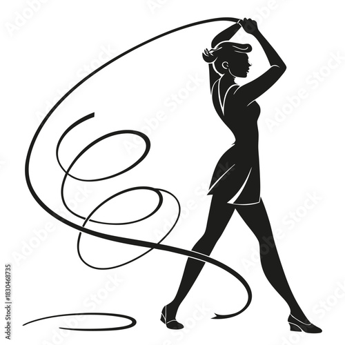 Vector illustration silhouette of a rhythmic gymnast performing with a ribbon, showcasing grace and athleticism