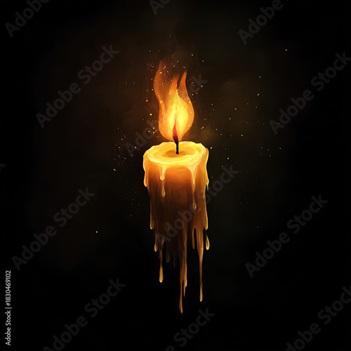 A single flame, black background. No smoke, flame and black background