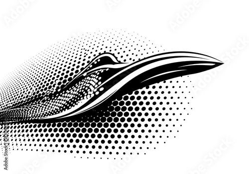 Dynamic black and white halftone pattern with flowing lines for a modern, bold design featuring abstract shapes perfect for backgrounds and graphic elements