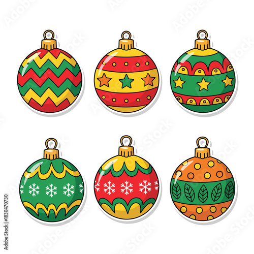 Colorful Festive Christmas Ornaments and Baubles Collection Vector Illustration