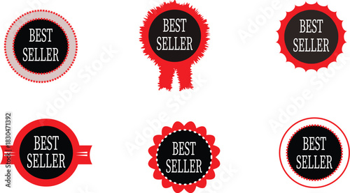 Illustration of collection of best seller badges for product promotion