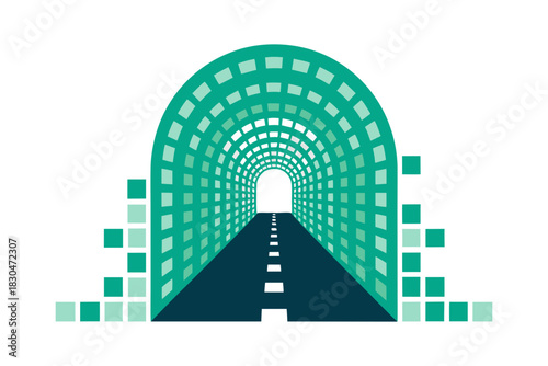 Abstract digital tunnel formed by flowing binary code, representing data travel, cyber technology, virtual pathways, and a futuristic high-tech concept ideal for modern innovation themes.