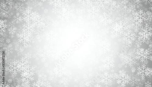 Abstract christmas background decoration with gray & white falling snowflakes and soft lights, Vector illustration