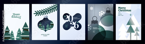 Christmas and New Year cards. Vector illustrations for holiday greeting card, poster, website and social media banner, marketing material.