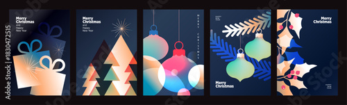 Christmas and New Year holiday card collection. Vector illustrations for holiday greeting card, poster, cover, website and social media banner, marketing.