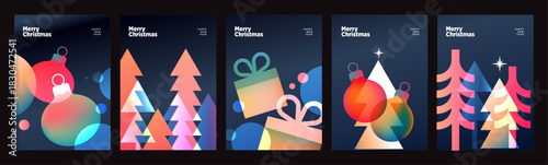 Merry Christmas and Happy New Year. Modern abstract vector illustrations for holiday greeting card, website and social media banner, marketing material.