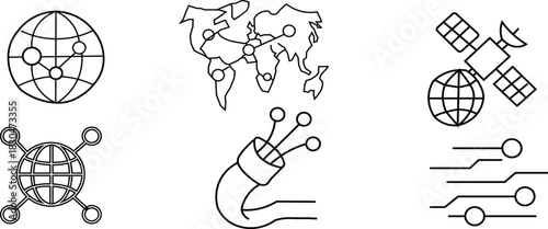 Illustration of global network and communication technology icons