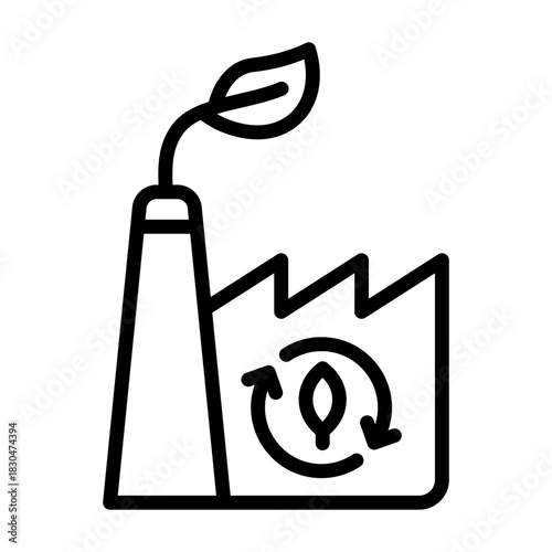 Green Factory Icon - Black Outline