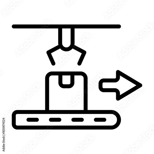 Packaging Line Icon - Black Outline