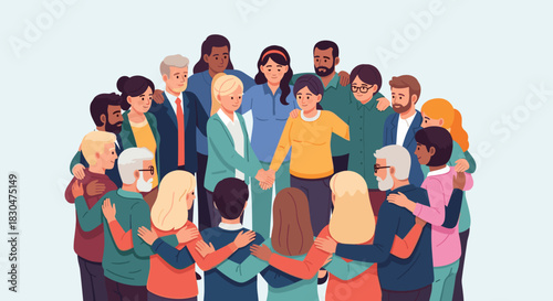 A Diverse Group Embracing in a Circle Demonstrating Community and Togetherness