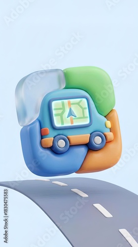 A stylized cartoon car navi...