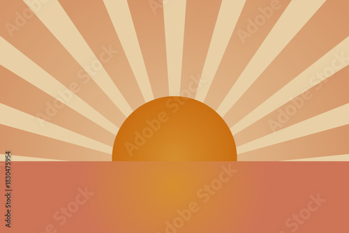 Warm stylized sunrise with radiant sunbeams over a soft gradient horizon