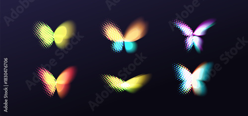 Halftone Butterfly Robot Digital Transformation Growth Transform Logo Concept Set for AI Business Network Tech, Big Data Finance Technology, Innovative Solutions and Discoveries. Vector Illustration