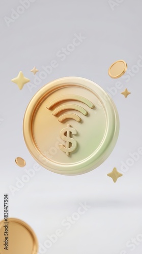 A golden coin, emblem of di...