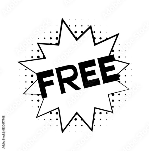 Comic book style speech bubble with the word FREE and an explosive bomb effect, vector illustration on a transparent background perfect for pop art designs, stickers, and advertising graphics.