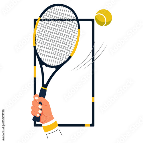 Tennis Game Moment Vector Art Design With A Classic Racket Hitting Ball During The Match Recreation Leisure Summer