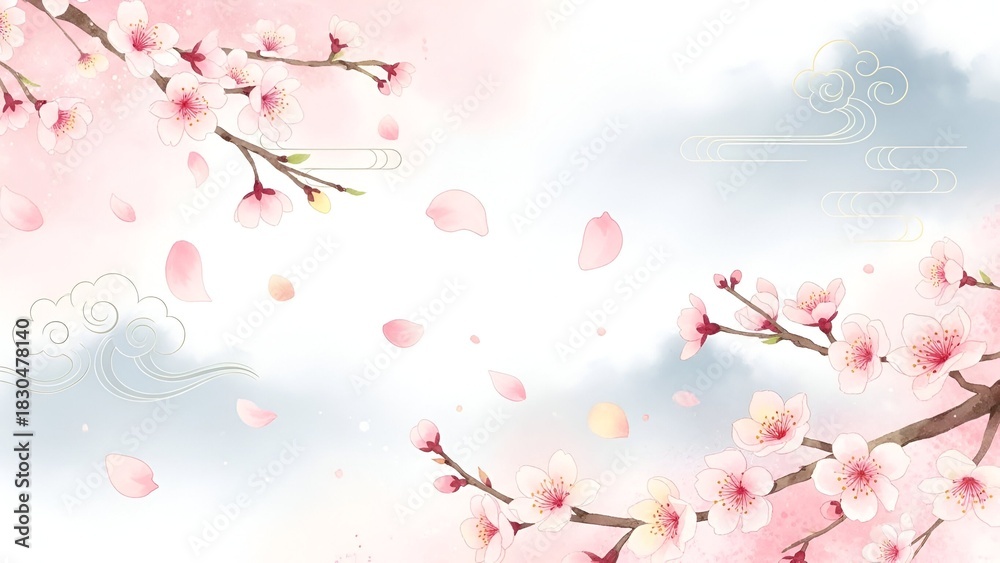 Obraz premium Gentle Pink Blossom Cascade A Serene Springtime Design with a touch of artistic design