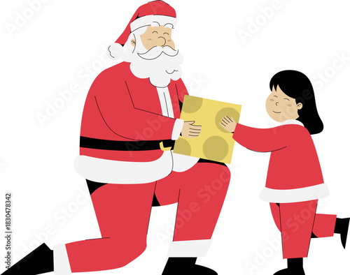 Santa Claus gives a gift to a little girl