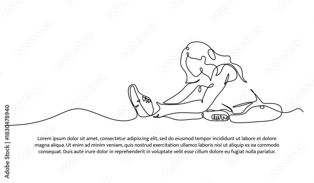 Fototapeta premium One line of stretching the legs. Abstract minimal continuous line isolated on white background.