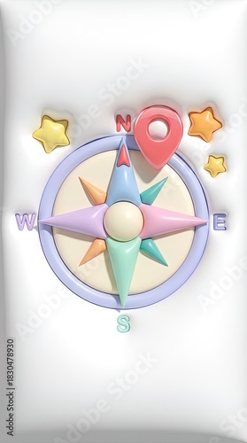 A pastel-colored compass, s...