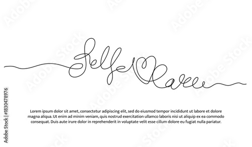 One line of self love hand lettering. Abstract minimal continuous line isolated on white background.