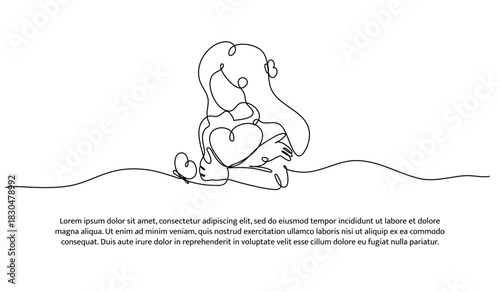 One line care about yourself. Abstract minimal continuous line isolated on white background.