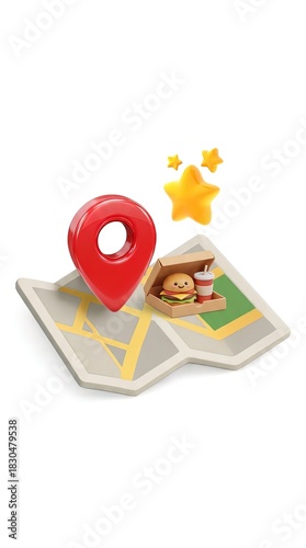 Wallpaper Mural An illustrative depiction of a food delivery service, featuring a map, location pin, food box and star to show delivery services. Torontodigital.ca