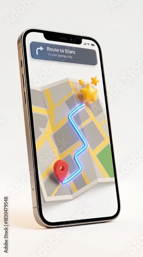 A smartphone navigates, sho...