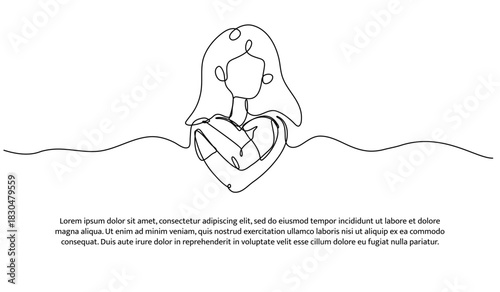 One line care about yourself. Abstract minimal continuous line isolated on white background.