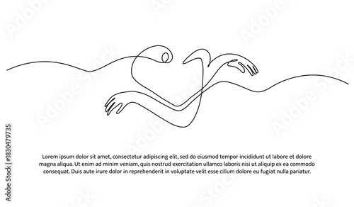 One line care about yourself. Abstract minimal continuous line isolated on white background.