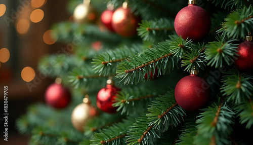 christmas tree decorations closeup looking