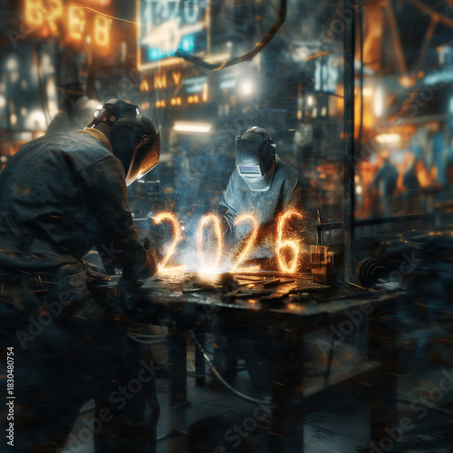 A male welder in a welding shop, 2026
