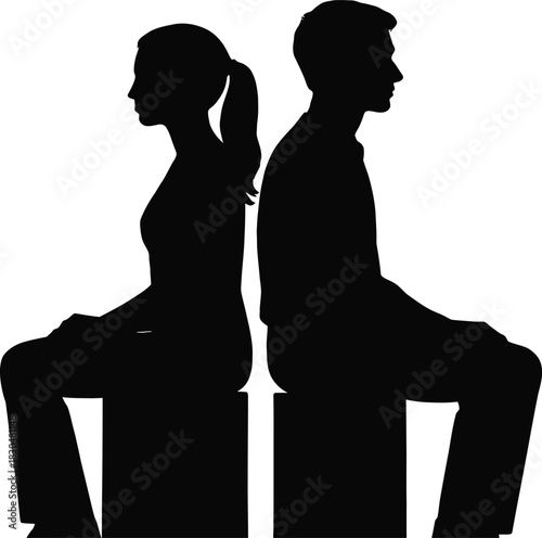 Silhouette of a couple facing away from each other in a minimalist style