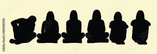 Silhouettes of figures in meditation and yoga poses against a white background