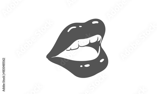 Illustration of sensual, open lips with white teeth against a minimalist white background