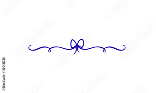 Elegant Line Divider with Ribbon Bow Decorative Design Element in Blue for Invitations and Crafts