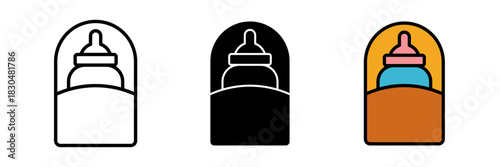 Milk warmer icon usually depicted as a bottle with heat waves or a warming device, symbolizing baby feeding preparation.
