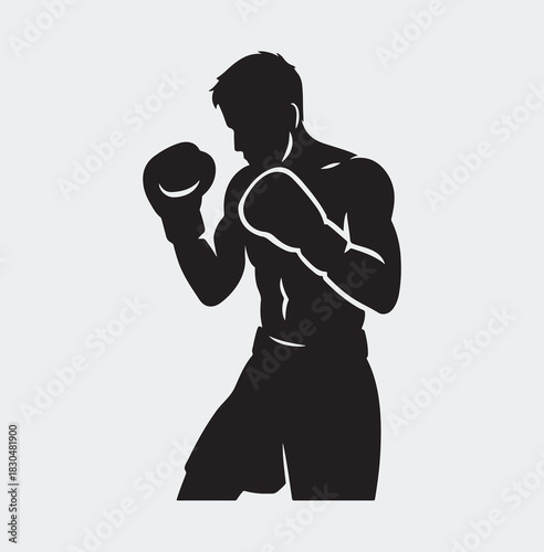 Boxer Silhouette in Fighting Pose