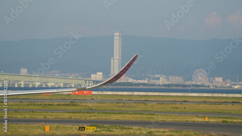 One airport view with the summer sky as background