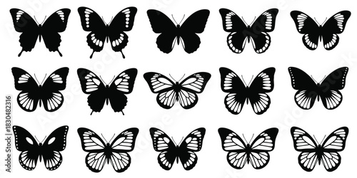 Collection of silhouetted butterfly wing designs for artistic inspiration and decoration