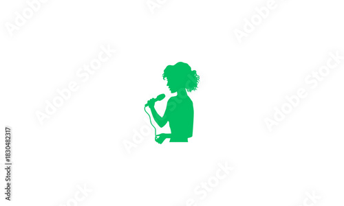Green Silhouette of a Woman Singing into a Microphone, Perfect for Music and Vocal Projects