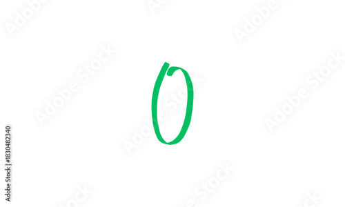 Handwritten green numeral zero elegantly rendered on a crisp white background, offering a minimalist representation of a digit, a starting point, or an abstract graphic element