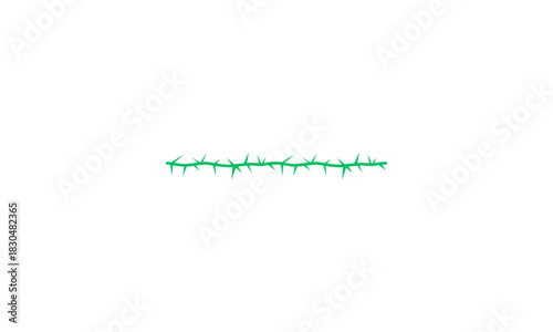 Green thorny vine or branch, a stylized representation with sharp points, isolated on a white background, suitable for design elements or thematic visuals
