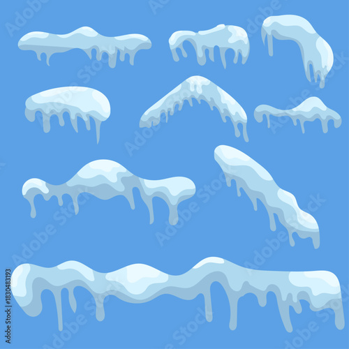 Set of icicles illustration in various type. Illustration of snow cap, snow covered for winter season.