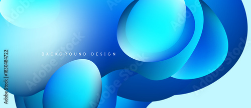 Abstract blue shapes overlap, creating dynamic background. Smooth gradients suggest depth, modern aesthetic. Light source visible.