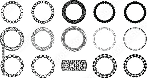 Diverse collection of decorative vector circular and rectangular frames with intricate patterns for graphic design projects and elegant embellishments, offering a variety of stylistic choices