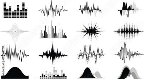 Dynamic Digital Audio Waveform and Equalizer Patterns Collection for Sound Visualization Graphics - Abstract Frequency Spectrum Elements